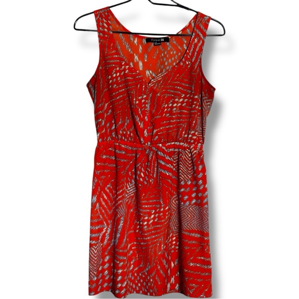 Forever 21 Orange/White and Gray Patterned Sweatheart Neck Sleveless Mini Dress - Picture 13 of 16